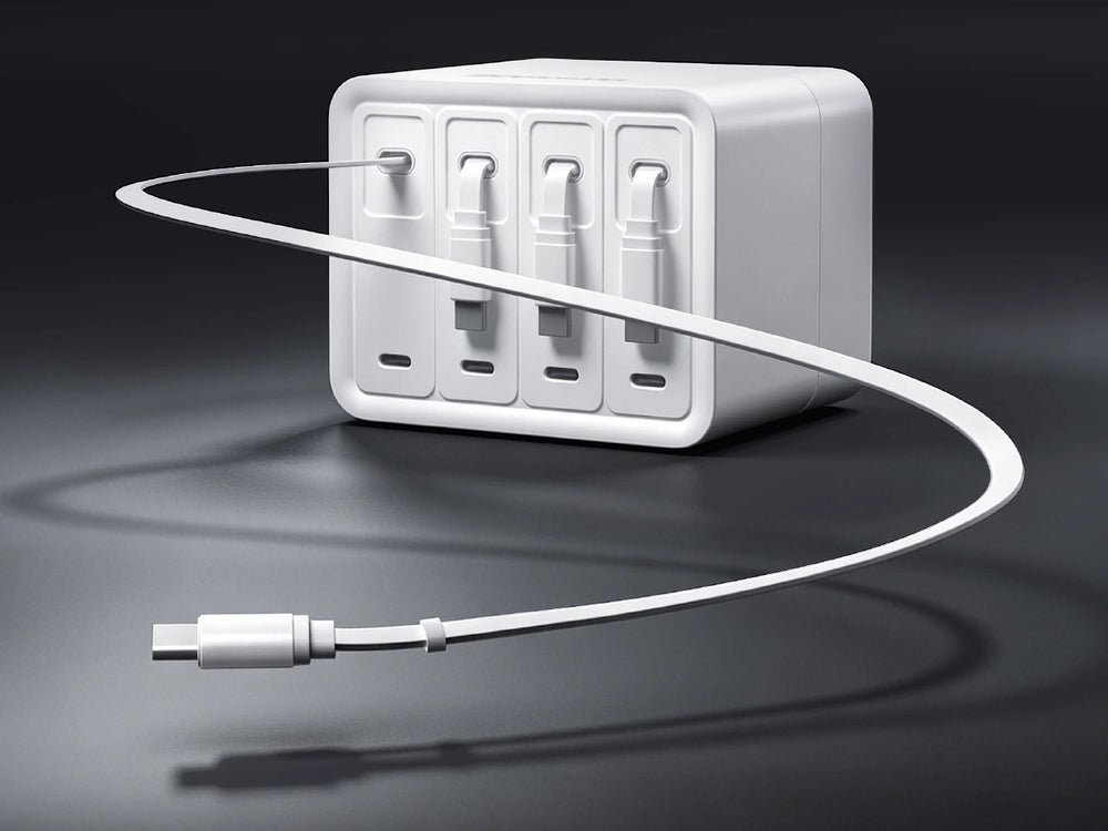 F63 desktop power module with a retractable USB-C cable extended